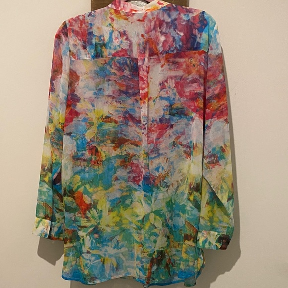Soft Surroundings Colorful Sheer Button-Down Blouse - Picture 4 of 4